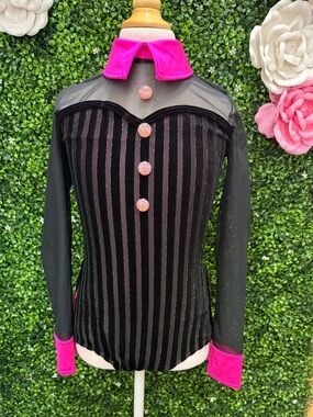 Weissman Black & Hot Pink Velvet-Trim Dance Costume